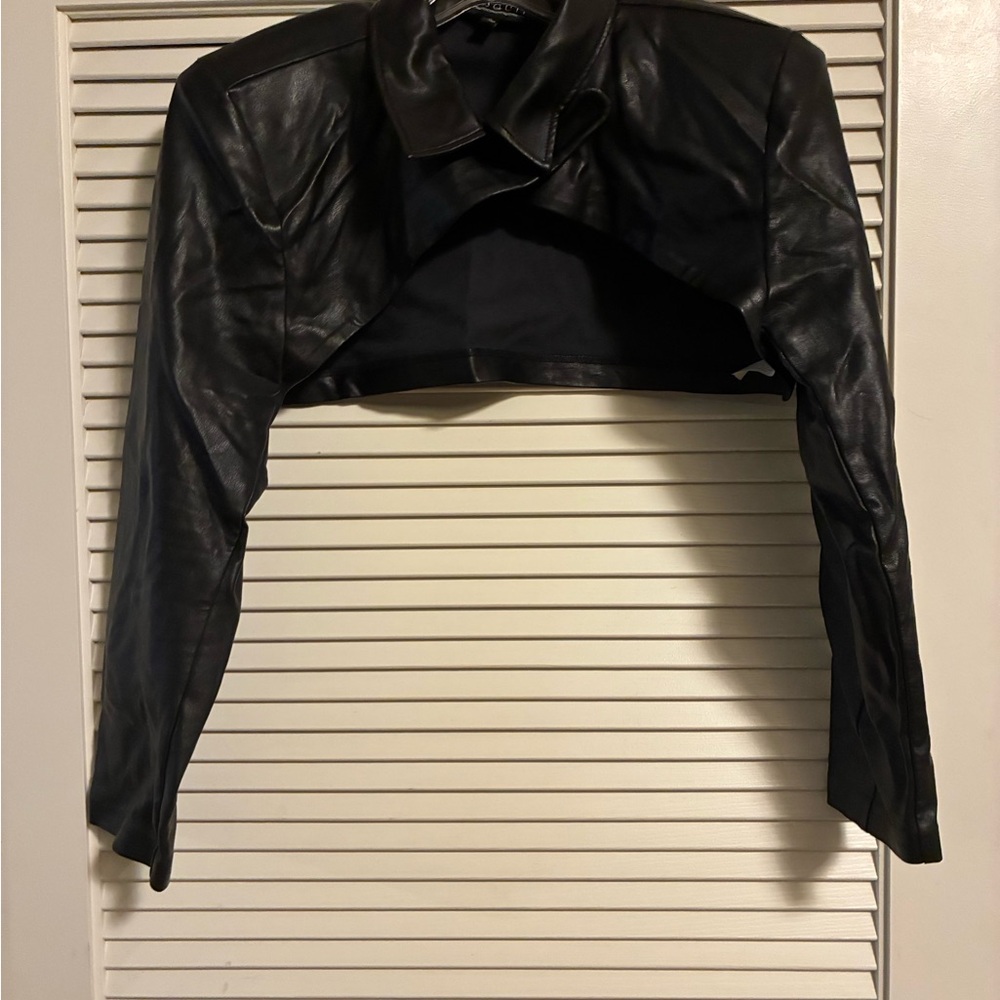 Eloquii Black Leather Cropped Jacket